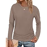 Tankaneo Womens T-Shirts Summer Long Sleeve 2025 Crew Neck Blouse Dressy Casual Ruched Slim Fit Trendy Tops