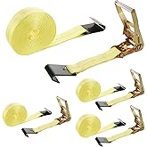 4 Pack 2 Inch Ratchet Straps Heavy Duty 27ft Tie Down Straps Ratchet Flat Hook, 10000 LBS Break Strength, Cargo Ratchet Strap for Moving, Truck, Trailers, Motorcycles, Kayaks, Car Roof