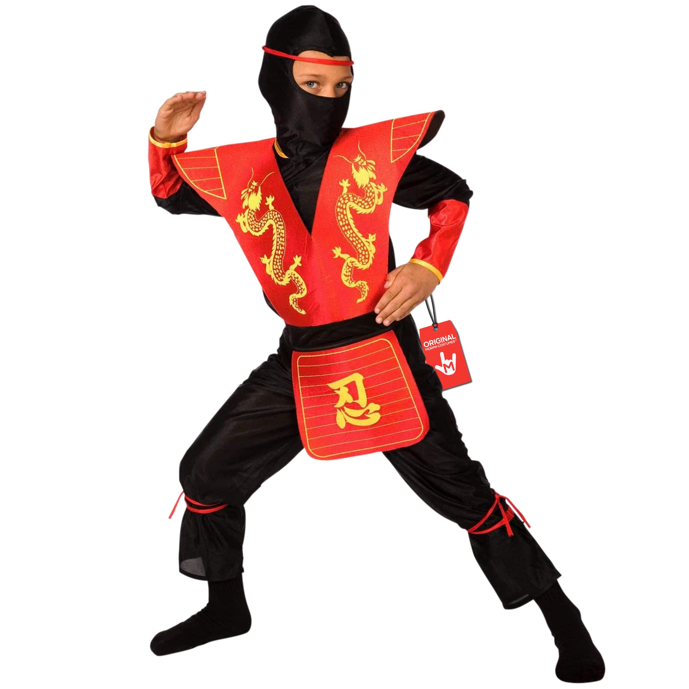 Morphsuits Kids Ninja Costume, Great Boys Or Girls Fancy Dress Red Ninja Outfit, For Age 3-5 Years Red Small (43-48 Ins/110cm-122cm)
