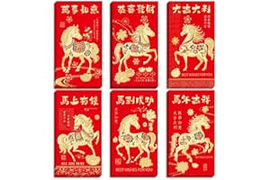 Chinese Red Envelopes for Year of Horse 2026, 36PCS Lucky Money Packets with Good Luck & Prosperity Blessings, Large Size Hon
