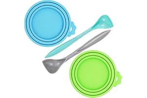 WOHENI Can Lids, Pet Food Can Cover, Universal Silicone Cat Dog Food Can Lids 1 Fit 3 Standard Size Can Tops, Fits Most Standard Size Dog and Cat Can Tops (Green+Blue+Spoons)