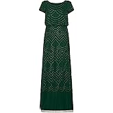 Adrianna Papell Womens Short Sleeve Blouson Beaded Gown