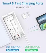 FDTEK 5 Way Extension Lead with 4 USB Ports 4m Cable Box White UK Plug view 7