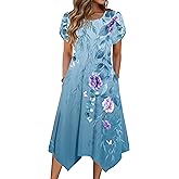 Zeagoo Womens Casual Dress for Summer Short Sleeve Loose Flowy Beach Dress with Pockets Hankerchief Flare Midi Sundress 2026