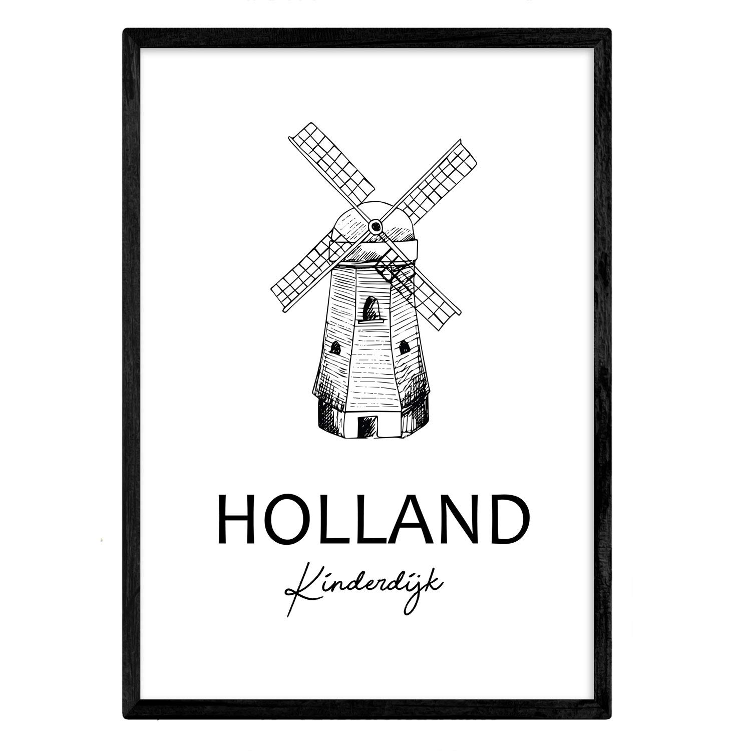 Nacnic Poster Holland - Kinderdijk. Sheets with monuments of cities. A3 size — image 1