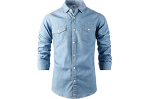 OCHENTA Men's Denim Casual Chambray Button Down Shirts Long Sleeve Lightweight