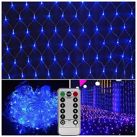 Netz-Lichterkette für den Außenbereich, mit Fernbedienung, 24,8 x 18,8 cm, 200 LEDs Art Deco blau