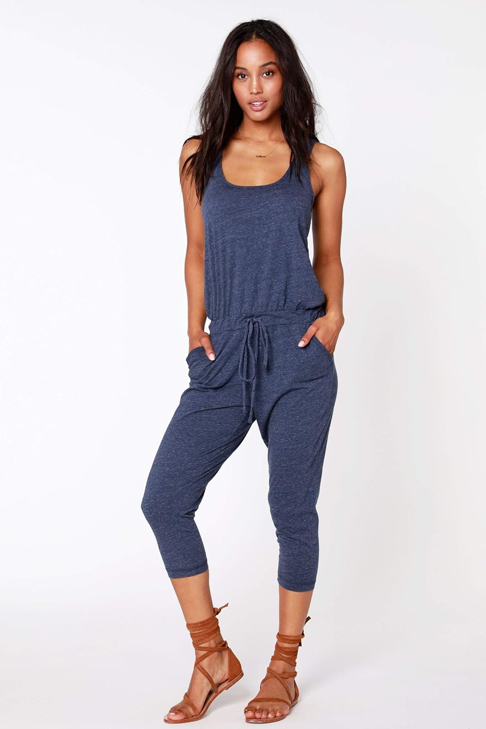 Bobi Los Angeles Racer Back Jumpsuit Denim Heather Clothing