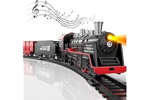 LOCOMOTO Train Toys for 3 4 5 6 7 8 9 10+ Year Old Boys Girls, Electric Train Set w/Light & Sounds, Kids Toys for Ages 4-8, Locomotive Engine, Cargo Cars & Tracks, Toddler Birthday Gift Ideas