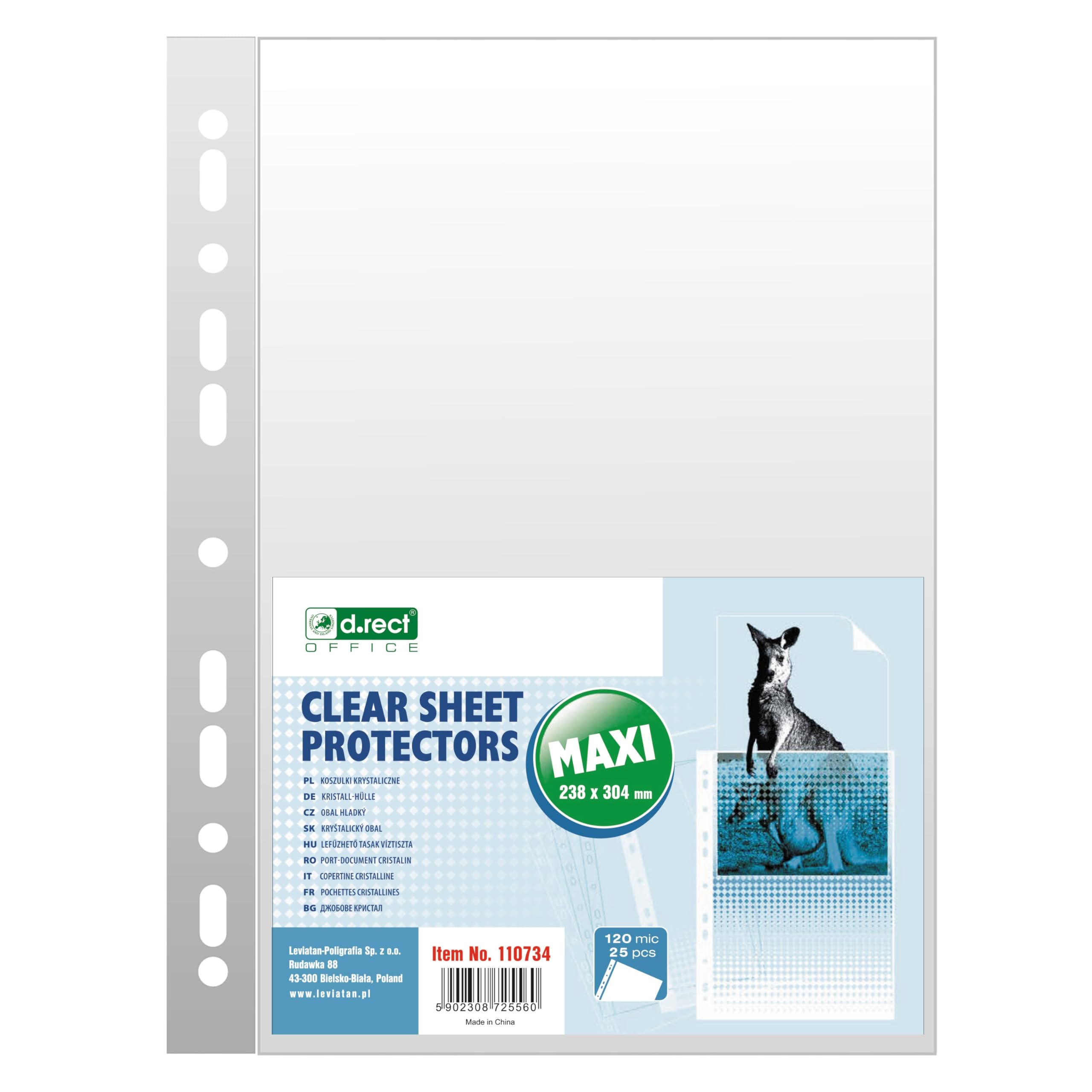 D.RECT 25 Pieces Punched Pockets - Plastic Sleeves - Polly Pockets 120 µm/mic/Micron Thickness: 0.12 mm - Plastic Wallets 238x304 mm, Crystal Clear