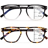 LianSan 2 Packs Oversized Premium Progressive Multifocal Reading Glasses for Women Men - Trifocal Computer Readers Anti Glare(Multicolor P,2.0x)