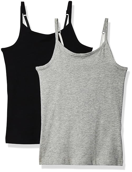 The Children's Place Girls Basic Cami, Black/Heather Gray 2 Pack, Large