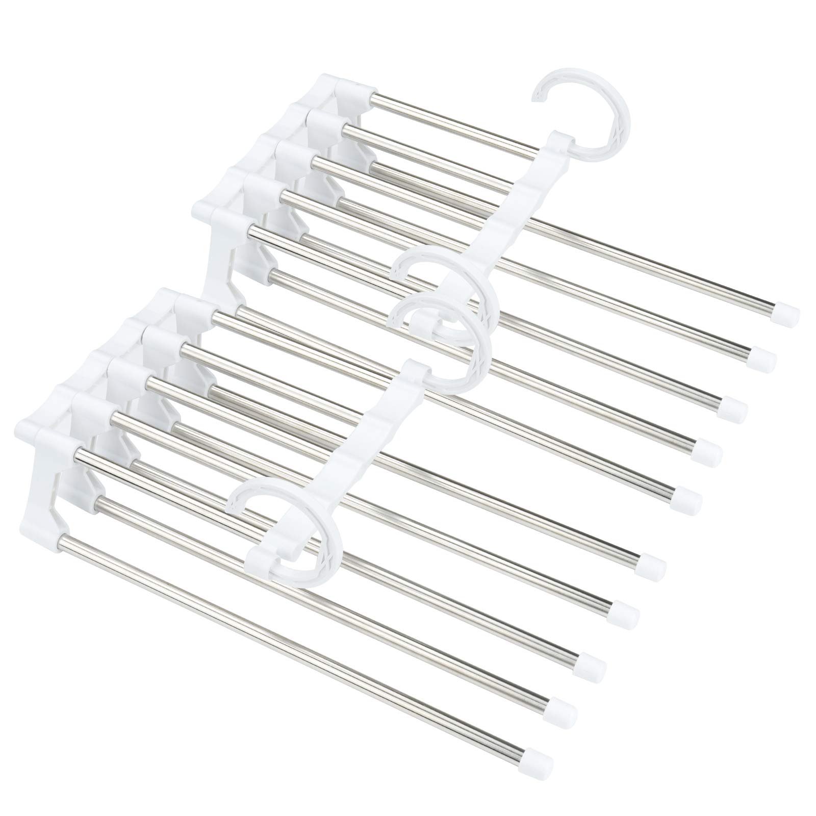 Roellgs 2 Space Saving Pants Rack, Magic Pants Rack, Stainless Steel Folding Magic Clothes Hanger, Innovative 5-in-1 Storage Drying Rack for Clothes, Towels, Scarves, Ties and more.