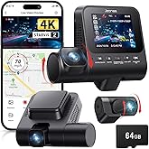 Jzones 4K 3-Channel Dash Cam Front and Rear with Cabin, STARVIS 2 Sensor, Dash Camera for Cars with WiFi 6, G-Sensor, Loop Recording, Night Vision, 24H Parking Mode, 64GB Card Included