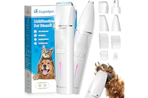 CUPOFPET 4-in-1 Dog Clippers Grooming Kit with LED Light, 2025 Upgraded Low Noise Dog Paw Trimmer Nail Grinder Grooming Clippers, 2-Speed Professional Pet Hair Trimmer Face Shaver for Paw,Nail,Body,Ear (White)