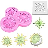 QFGasre 2Packs Sun Moon Face Star Fondant Molds Silicone Chocolate Candy Mold for Cupcake Cake Decorating, DIY Fondant Candy Cookies Crafting,Party Wedding Cake Crafts