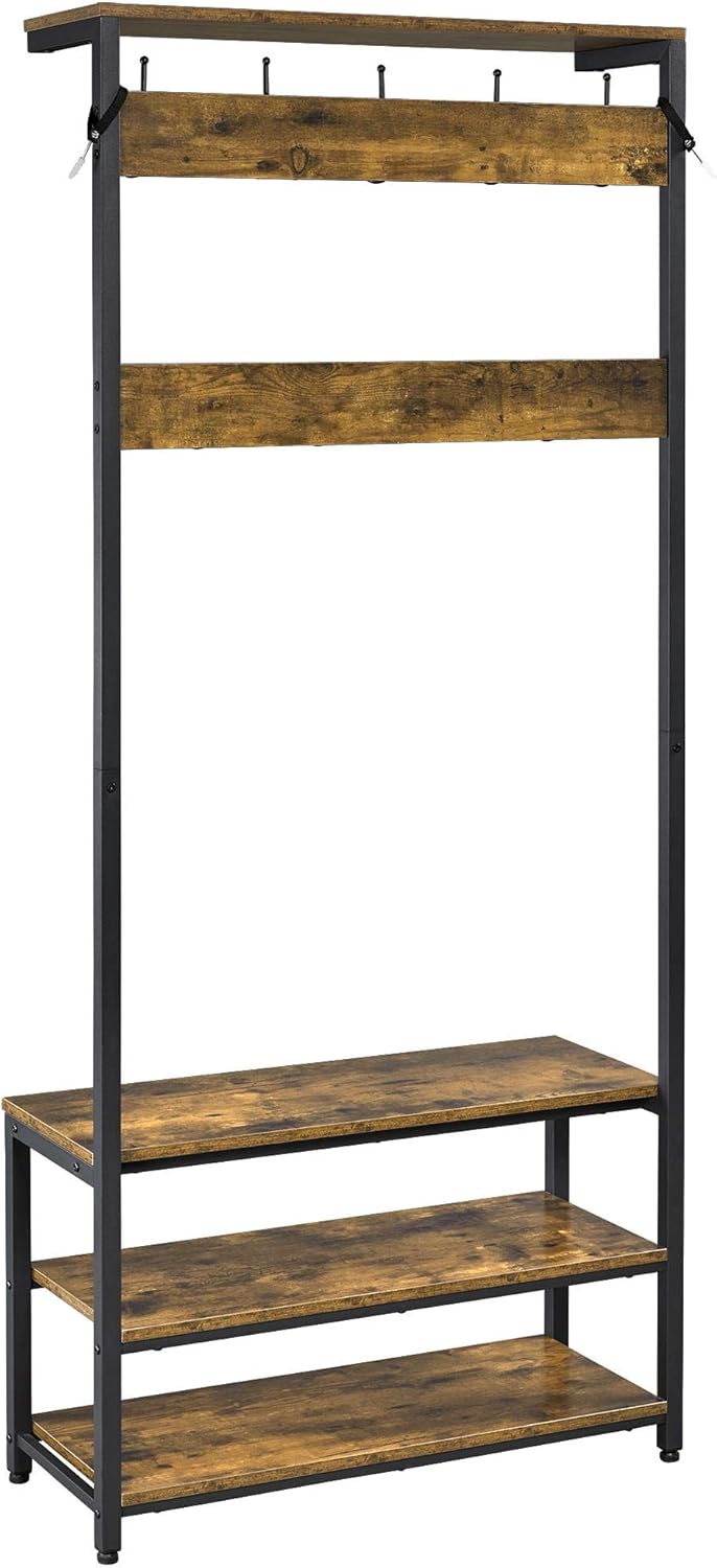 coat rack and shoe bench on Furniture Coat Rack Shoe Bench 3 In 1 Entryway Coat Rack Industrial Accent Furniture Metal Frame Yaheetech Industrial Hall Tree With Shoe Storage And Shelf Home Kitchen
