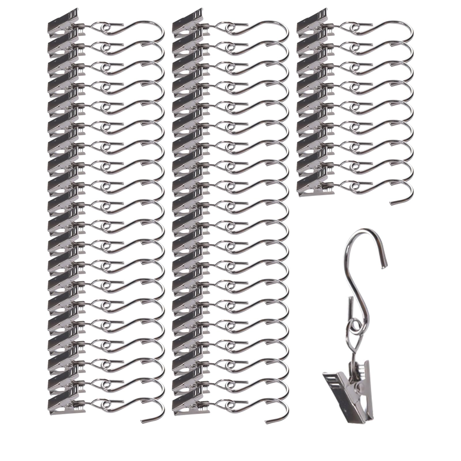 Yicoovey Pack of 50 Curtain Clips, Metal Curtain Hooks, Curtain Fasteners with S Hooks, Home Decoration, Christmas Party Festival Decoration