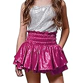 Haloumoning Girls Metallic Skorts Kids High Waisted Ruffle Skirts Sparkly Shiny Party Skirts 5-14 Years