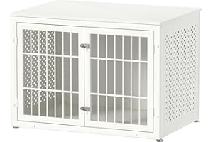 rehomerance Heavy Duty Dog Crate Furniture for Large and Medium Dogs, Indestructible Metal Kennel for High Anxiety Dogs, Wooden Cage Kennel Furniture Indoor, Decorative Dog Kennel End Table, White