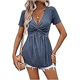 winkbay Women's Peplum Babydoll Tops Summer Twist Front V Neck Dressy Casual T Shirts