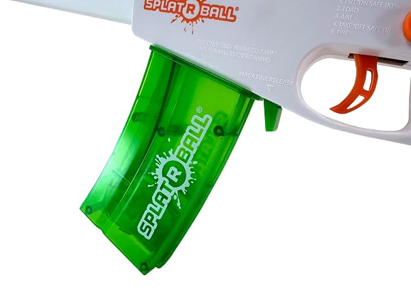 SPLATRBALL SRB800 PYRO GLOW-IN-THE-DARK WATER GEL BALL BLASTER KIT – FULL AUTO, 210 FPS, 800-ROUND MAGAZINE, 20,500 TOTAL ROUNDS – ORANGE/WHITE