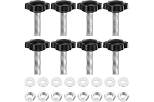 Bykonh M8 x 55mm Star Knobs with Hex Nuts and Washers, Plastic 6 Star Shape Handle Clamping Knob Screw Threaded Studs Thumb Screws Hand Tightening Screw Replacement, 304 Stainless Steel, Black, 8 Sets