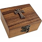 RK Collections Cross Rosary Box Made of Teak Wood | First Communion Jewelry Box | Trinket Box for Rosary Beads, Keepsakes, Small Jewelry and Mememtos