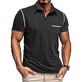 Mens Casual Polo Shirts Classic Short Sleeve Basic Golf Button Shirt with Pocket