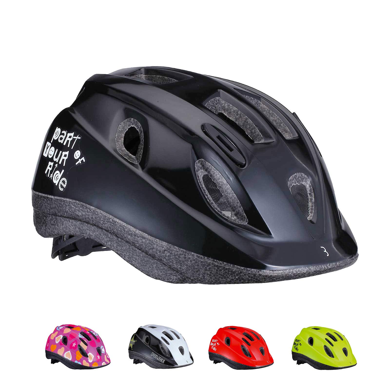 BBB Cycling Youth Bike Helmet for Kids 1,5-6 years Boys and Girls Mountainbike and Road Cycling Skateboard Inline Skating Scooter Glossy Black S 48-54 cm Boogy BHE-37