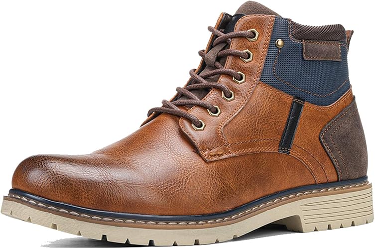 Amazon ジョイジョイ ワークブーツ メンズ ユーズド加工 ショートブーツ レトロ 裏起毛 大きいサイズ 革靴 暖かい 綿靴 秋冬 レースアップ 防滑 サイドジップ スノーシューズ アウトドア デニム調 トレッキング ブラウン Joyjoy ジョイジョイ ブーツ