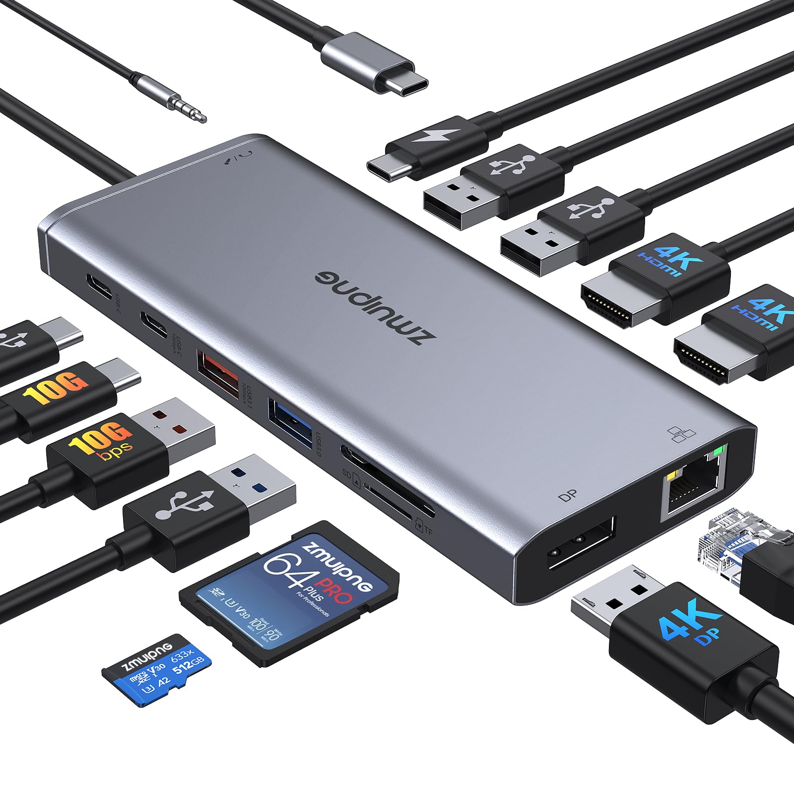 USB C Docking Station Dual Monitor, Laptop Docking Station USBC Hub to Displayport, 2 HDMI, 10Gb USB-C, Ethernet, 4 USB, PD, SD/TF for Dell, Hp, Surface,MacBook Laptops