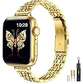 MioHHR Metal Band Compatible with Apple Watch Bands 49mm Ultra3/2/1,46mm Series 11 10,45mm Series 9 8 7,44mm Series 6 5 4 SE,42mm Series 3/2/1,Stainless Steel iWatch Bands for Women,Gold
