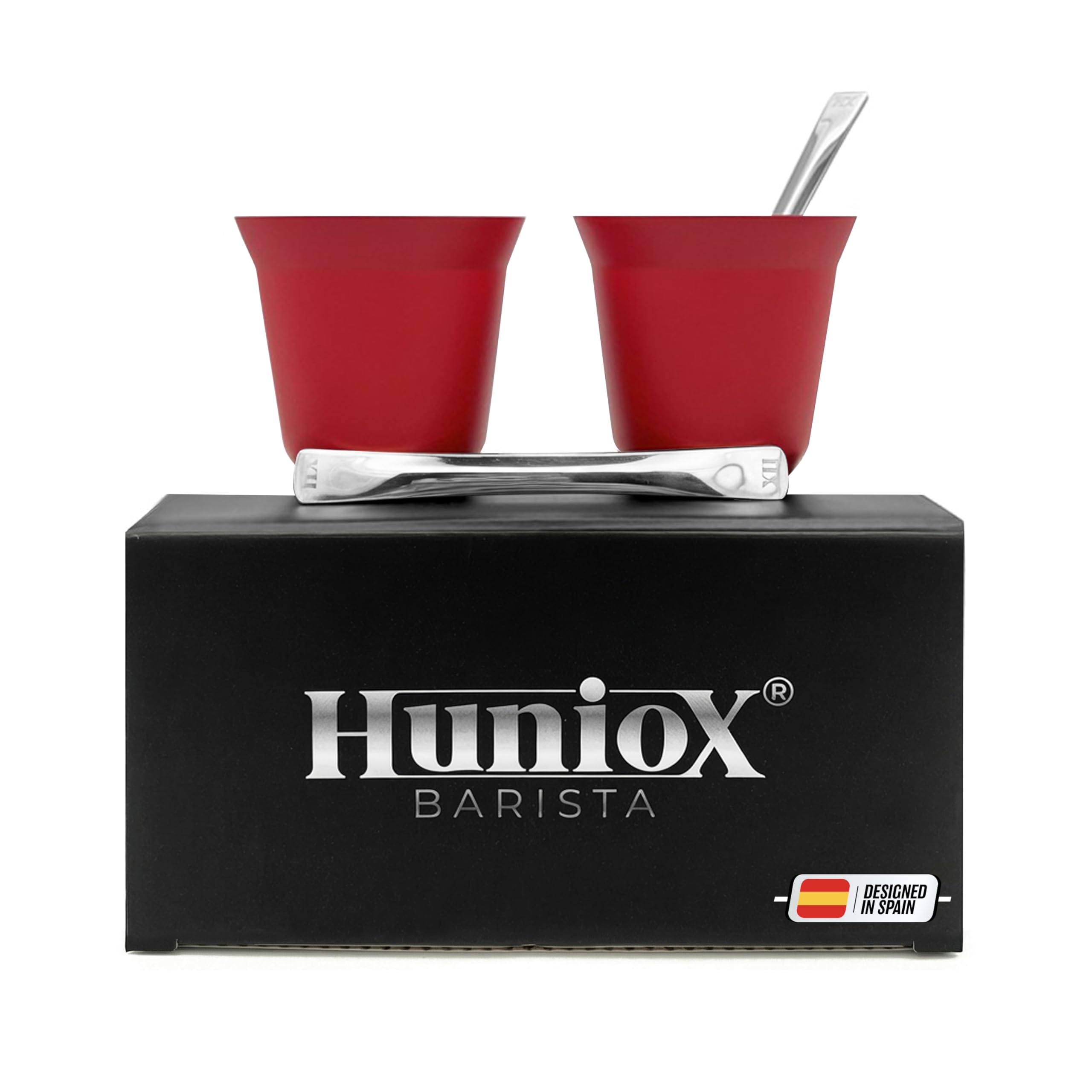 Huniox® 2 X 80 Ml | Espresso Cup – Espresso Coffee – Coffee Cups – Double Walled Espresso Cups – Espresso Accessories | Includes 2 Design Spoons (Ruby, 80 Ml)