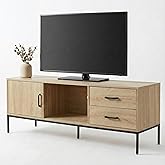 ALPOME TV Stand for 55/60 Inch TV, Modern Wood Entertainment Center with Storage, 52" Media Console Table with 2 Drawers & Door Cabinet, Television Stands for Living Room & Bedroom(Burlywood)