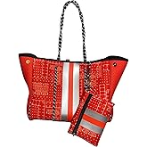 Dallas Hill Designs Large Tote Bag for Women | Neoprene Shoulder Purse | Travel, Beach, Gym Handbag | Extra Pouch