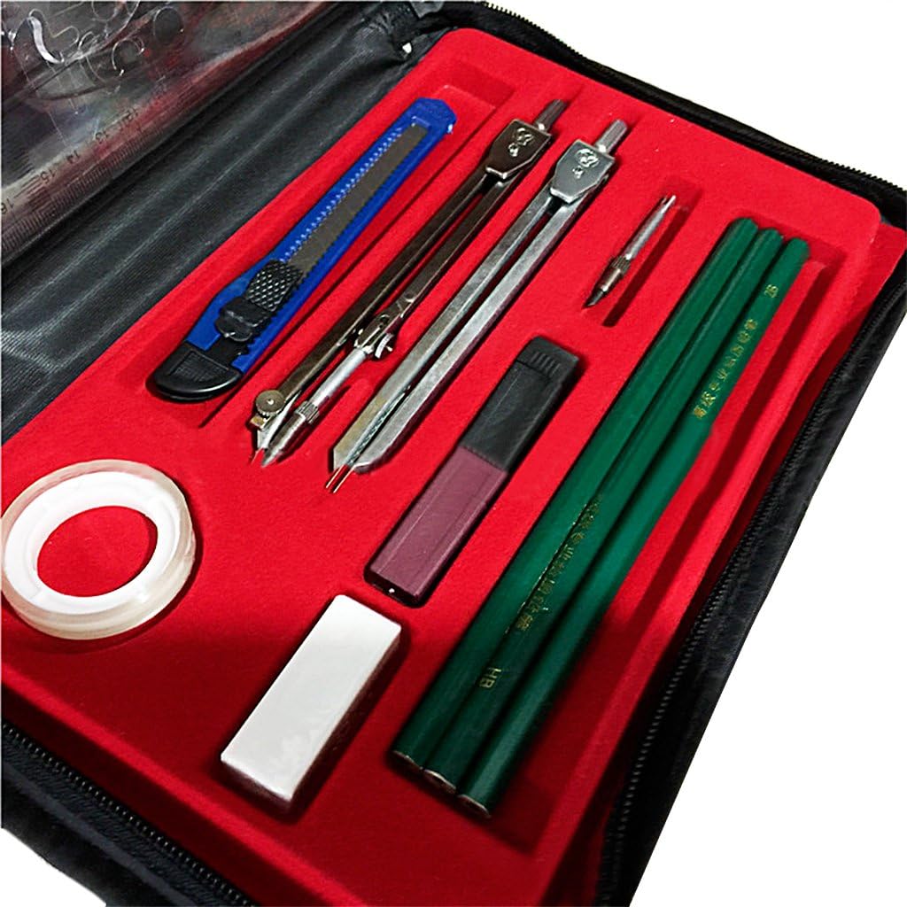 Clobeau Study 16-piece Compass and Geometry Kit Drawing Drafting Tools Set for Students with A Zipper Bag : Office Products