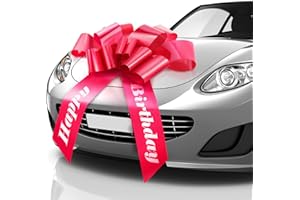 Zoe Deco - Happy Birthday Car Bow - Red, 30 Inch / 76cm - Giant Car Bow Pre-Printed w/Happy Birthday - Large Gift Wrapping fo