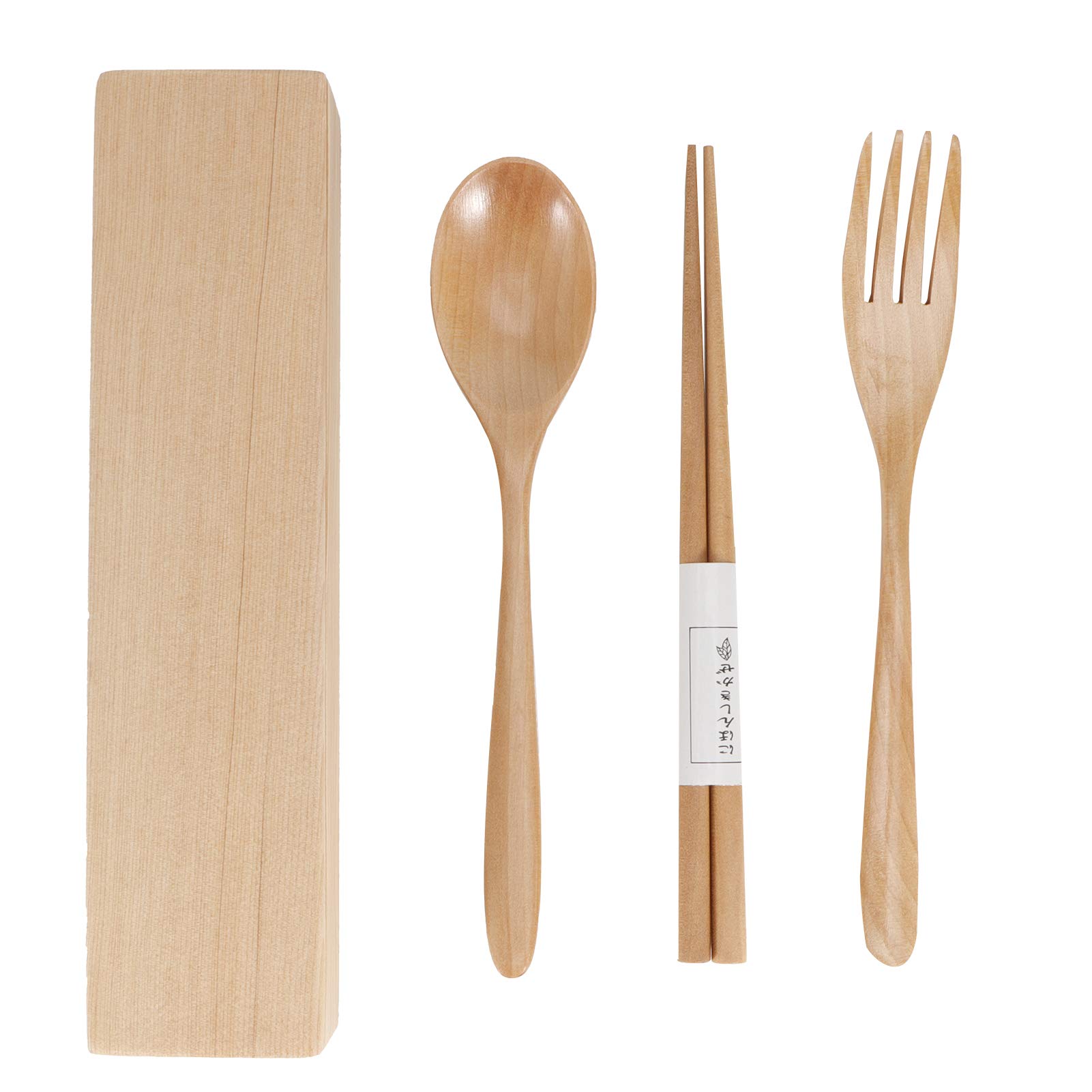 Travel Utensils, Wooden 4pcs Cutlery Set Portable Camp Reusable Flatware Portable Tableware, Include Fork Spoon Chopsticks with Case