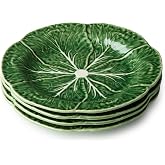 Le Jardin Green Cabbage Plates 3D SALAD/DESSERT PLATES, SET OF FOUR - 9" Sculpted Green Stoneware Leaf Plates &ndash; Seasonal Spring &amp; Summer Tableware for Fresh, Nature-Inspired Dining