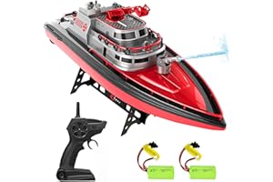 Cheerwing RC Boat, Remote Control Fireboat Firefighter for Kids, One-Key Water Spary, 2 Batteries for 40 Mins Run Time, 15KM/H High Speed Pool Toys for Boys Girls