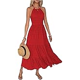 GORGLITTER Women's Open Back Flowy Maxi Dress Bow Tie Sleeveless Loose Swing Long Dresses Summer Beach Party Sundress
