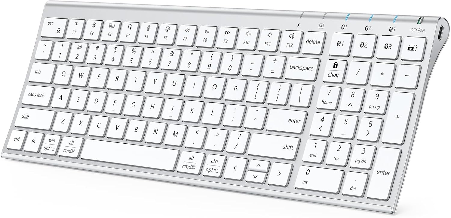 iClever BK10 SE Bluetooth Keyboard for Mac, Multi-Device Slim Wireless Keyboard with Numeric Keypad, Standard Full-Size Keys, USB-C Rechargeable, Compatible with iPad Windows iOS Android
