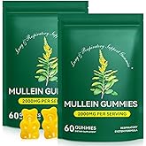 Mullein Gummies for Lung Detox, 2000mg Mullein Leaf Extract for Respiratory & Digestive & Immune Support w/Quercetin, Bromelain, Elderberry & Marshmallow, Vegan 120 Gummies (2 packs 120 gummies)