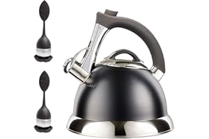 Whistling Tea Kettle with iCool - Handle, Surgical Stainless Steel Teapot for Stovetop, 2 FREE Infusers Included, 3 Quart by Pykal