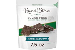 RUSSELL STOVER Sugar Free Dark Chocolate Almond & Sea Salt Bark, 7.5 oz bag (≈ 24 pieces)