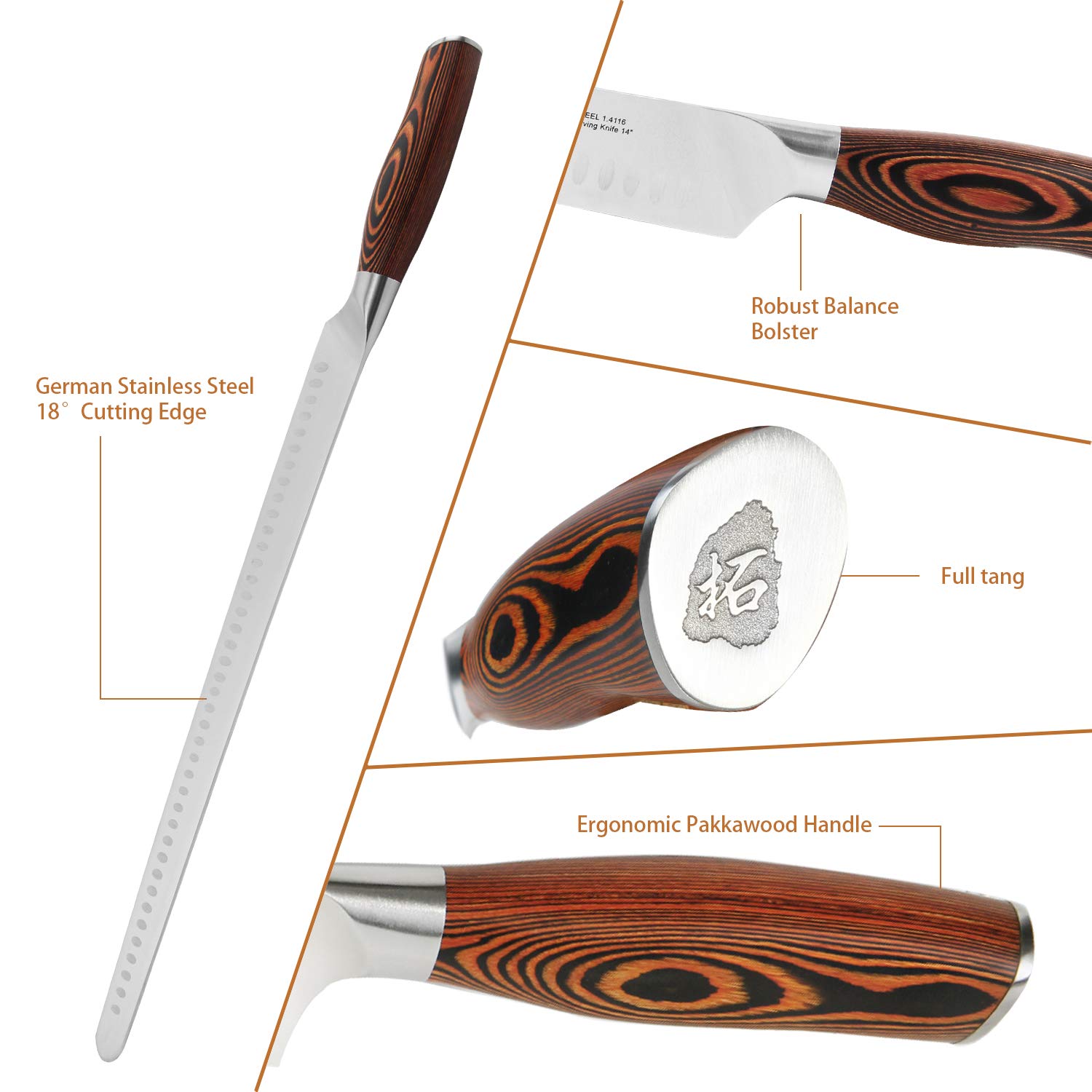 TUO Slicing Knife 14 Inch Long Carving Knives Professional Granton