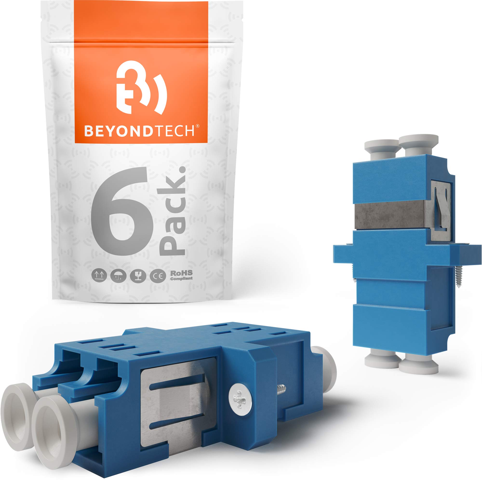 BEYONDTECH Fiber Optic LC Adapter to LC Singlemode UPC Duplex Horizontal - Color: Blue SM (Female to Female) - 6 Pack Fiber Optic Extender/Fiber LC Coupler Series