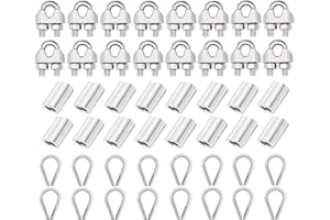 TAUKEALUGS 16pcs Wire Rope Cable Clip/Clamp,16pcs Thimble,16pcs Aluminum Crimping Loop for 3/16 Inch Wire Rope Cable - 304 Stainless Steel