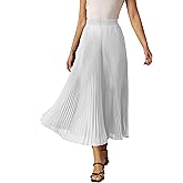 heipeiwa Women's Chiffon Pleated Wide Leg Palazzo Pants Crop Capris Culotte Dressy Casual Pants